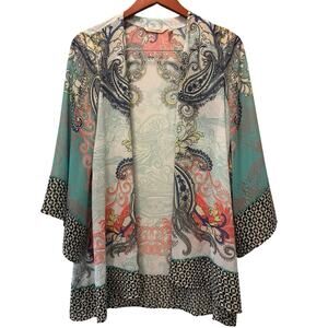 Soft Surroundings Muse Printed Kimono top S Small paisley Style # 2AH91 teal